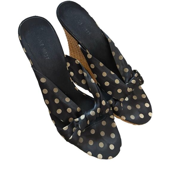 Nine West Shoes - Nine West Black Tan Satin Wedges Size 9.5